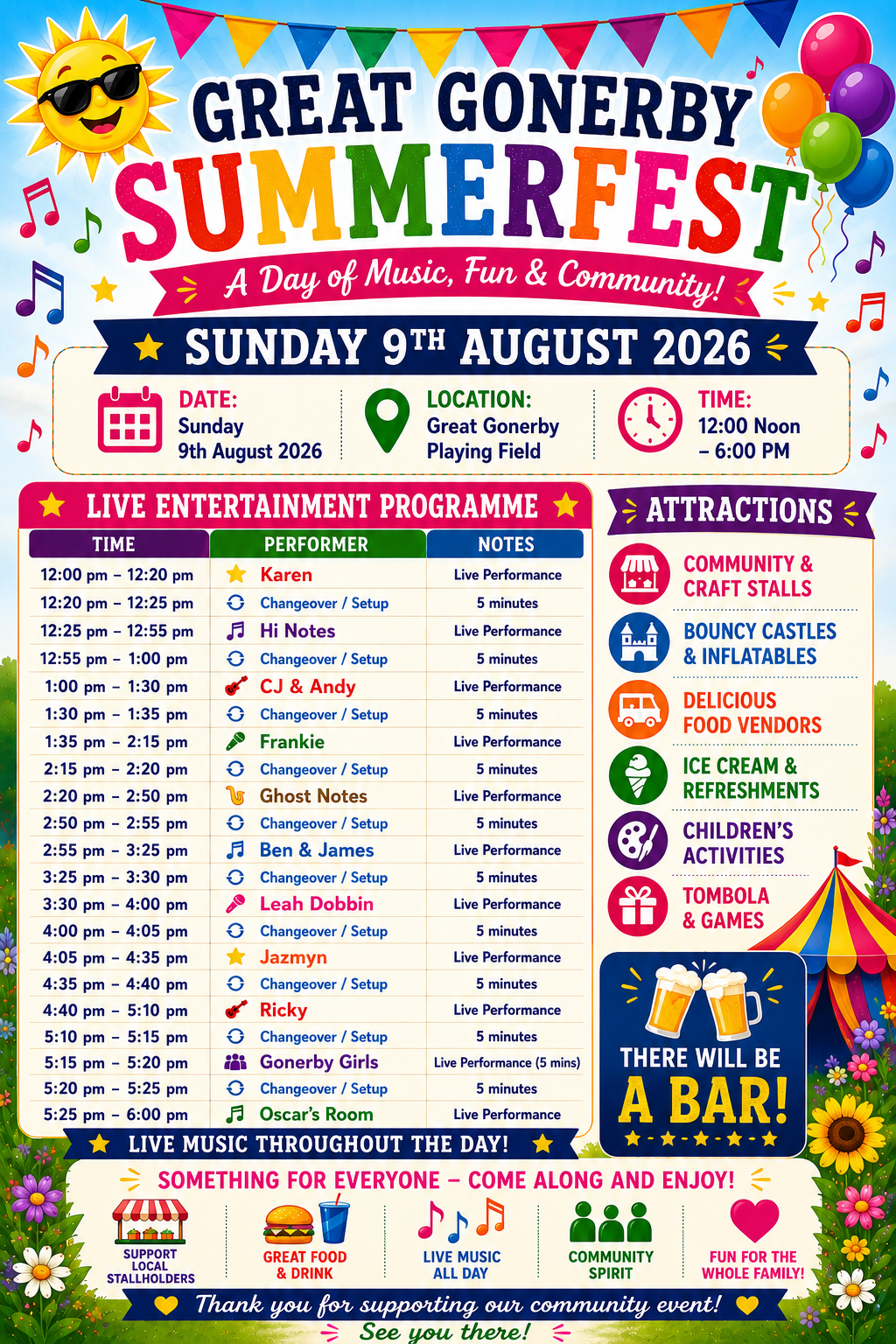 Summer Fest Performances Poster August 2026